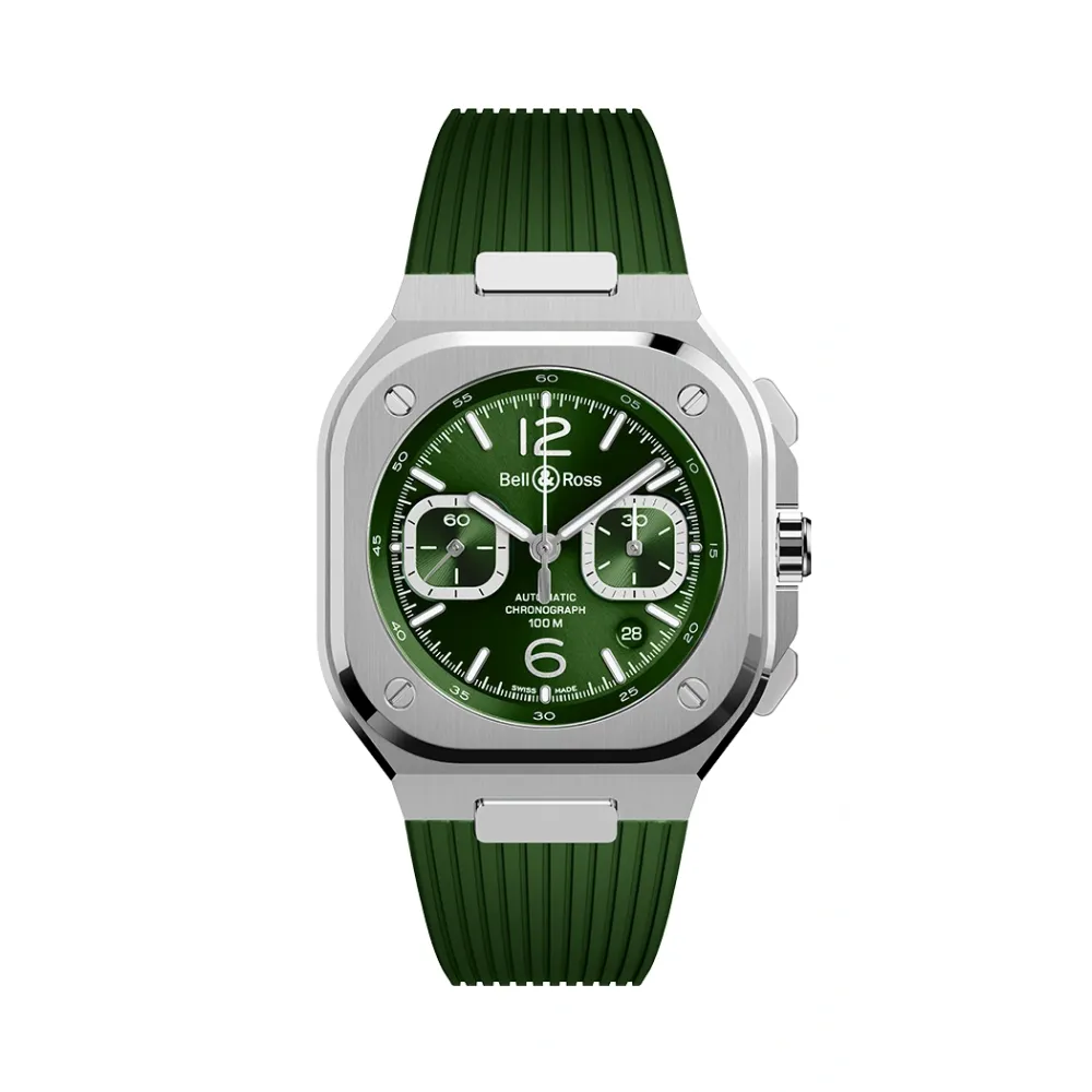 Photo montrant l'intégralité de la montre Montre Bell & Ross BR-05 Chrono Green Steel Bracelet Caoutchouc Vert