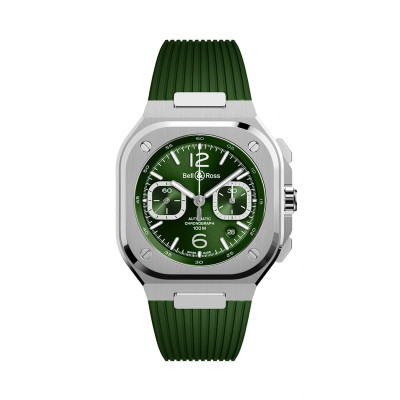 Photo montrant l'intégralité de la montre Montre Bell & Ross BR-05 Chrono Green Steel Bracelet Caoutchouc Vert