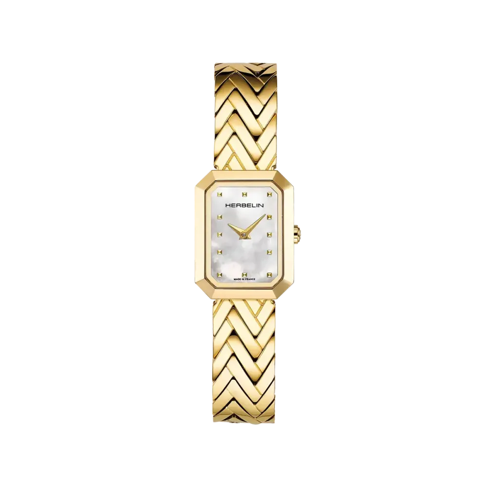 Photo montrant l'intégralité de la montre Montre Herbelin Octogône – Chevrons – PVD Or Jaune & Nacre