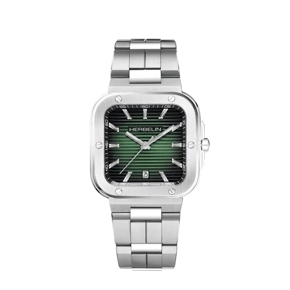 Photo montrant l'intégralité de la montre Montre Herbelin Cap Camarat – Square Quartz – Acier & Vert
