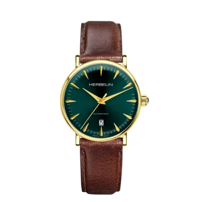 Photo montrant l'intégralité de la montre Montre Herbelin Inspiration – Automatique – Vert & Cuir Brun