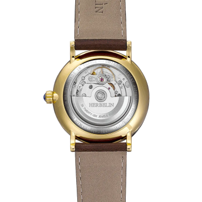 Vue de dos de la Montre Herbelin Inspiration – Automatique – Vert & Cuir Brun