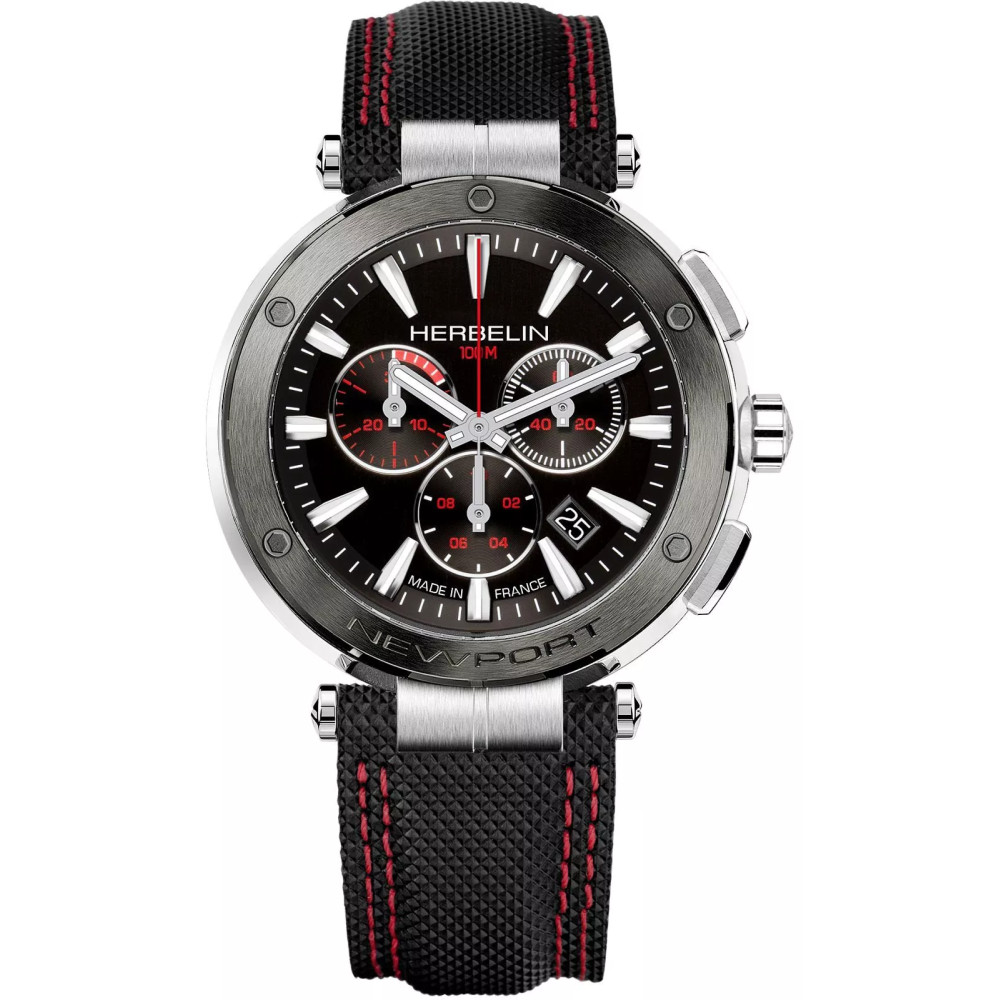 Photo montrant l'intégralité de la montre Montre Herbelin Newport – Chronograph – Noir & Rouge