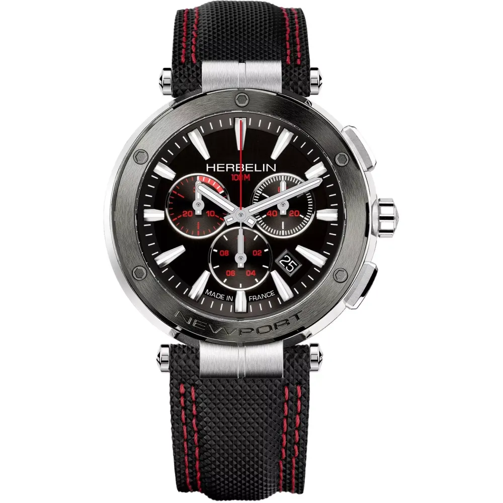 Photo montrant l'intégralité de la montre Montre Herbelin Newport – Chronograph – Noir & Rouge