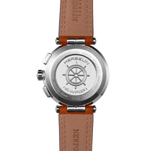Photo montrant l'intégralité de la montre Montre Herbelin Newport – Chronographe – Bleu & Cuir Brun