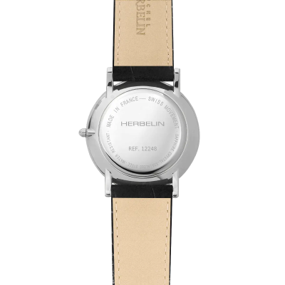 Vue de dos de la Montre Herbelin Classique – Quartz – Acier & Cuir Noir