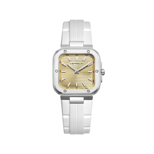 Photo montrant l'intégralité de la montre Montre Herbelin Cap Camarat – Square Dame – Champagne & Blanc