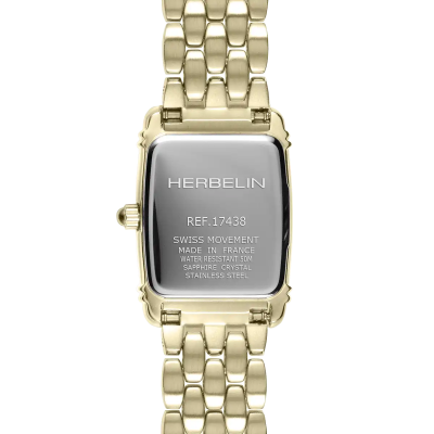 Vue de dos de la Montre Herbelin Art Déco – Tonneau Quartz – PVD Or Jaune