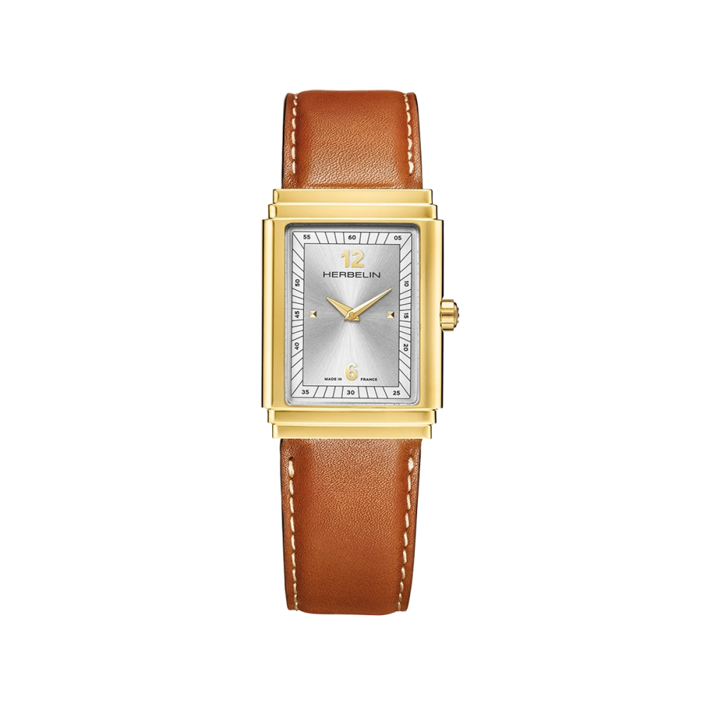 Photo montrant l'intégralité de la montre Montre Herbelin Art Déco – 1925’s – PVD Or Jaune & Cuir
