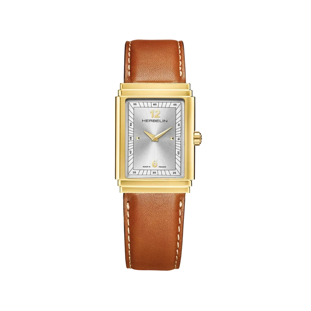 Photo montrant l'intégralité de la montre Montre Herbelin Art Déco – 1925’s – PVD Or Jaune & Cuir