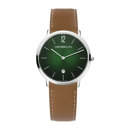 Photo montrant l'intégralité de la montre Montre Herbelin City – Quartz – Vert & Cuir Marron