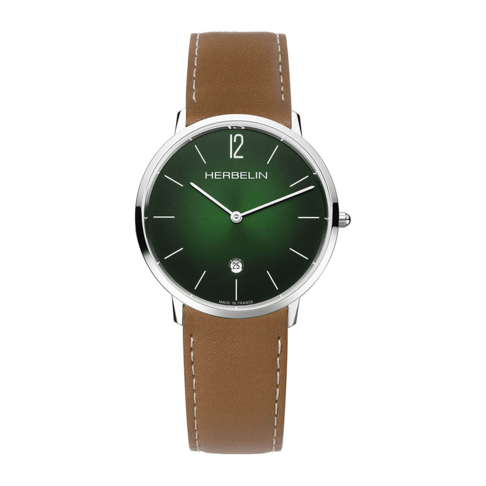 Photo montrant l'intégralité de la montre Montre Herbelin City – Quartz – Vert & Cuir Marron