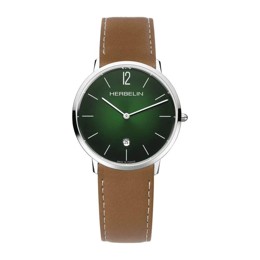 Photo montrant l'intégralité de la montre Montre Herbelin City – Quartz – Vert & Cuir Marron