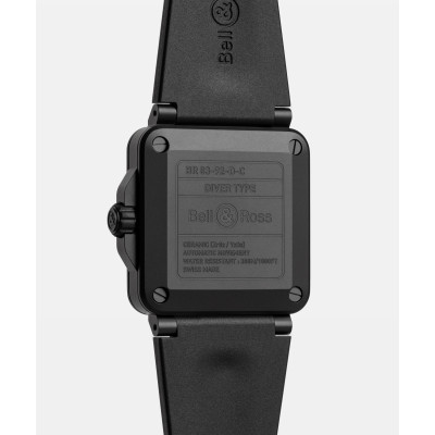 Vue de dos de la montre Bell & Ross BR-03 Diver Black Matte Ceramic.