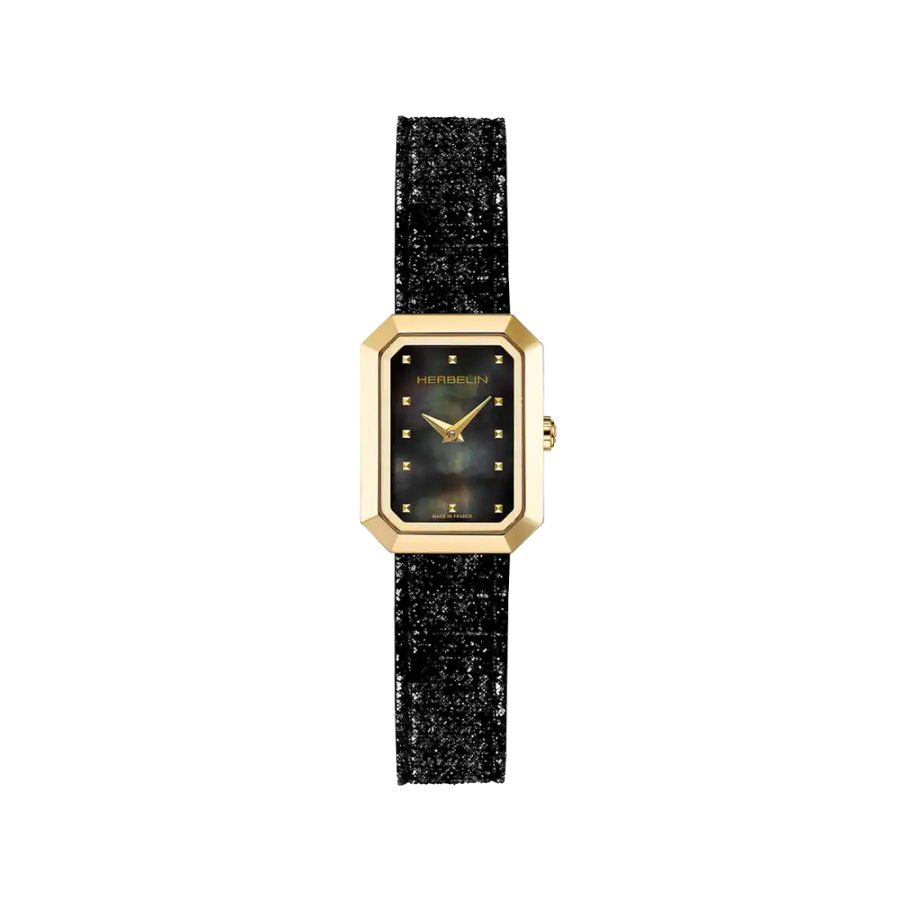 Photo montrant l'intégralité de la montre Montre Herbelin Octogône – Quartz – Nacre Noire & Cuir