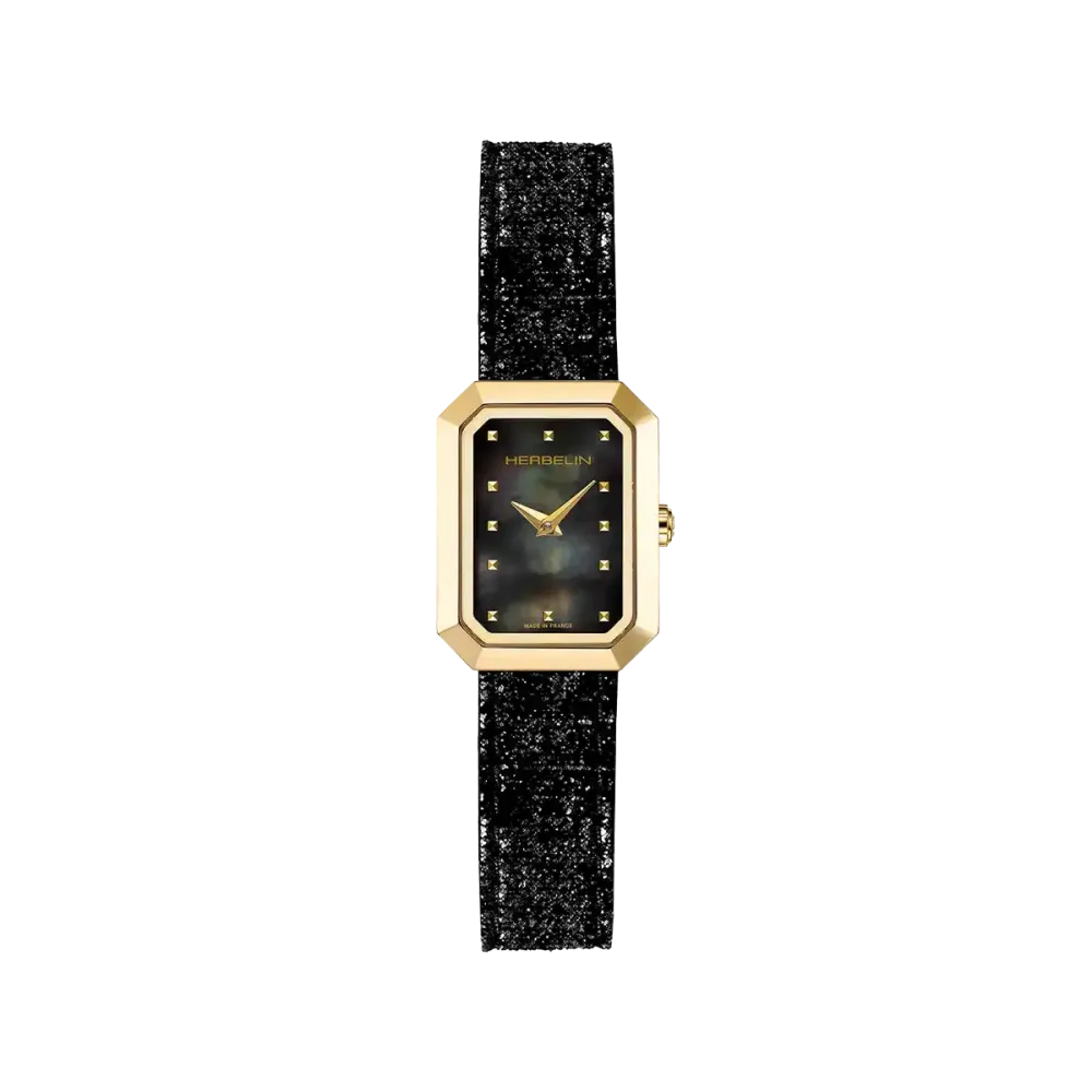 Photo montrant l'intégralité de la montre Montre Herbelin Octogône – Quartz – Nacre Noire & Cuir