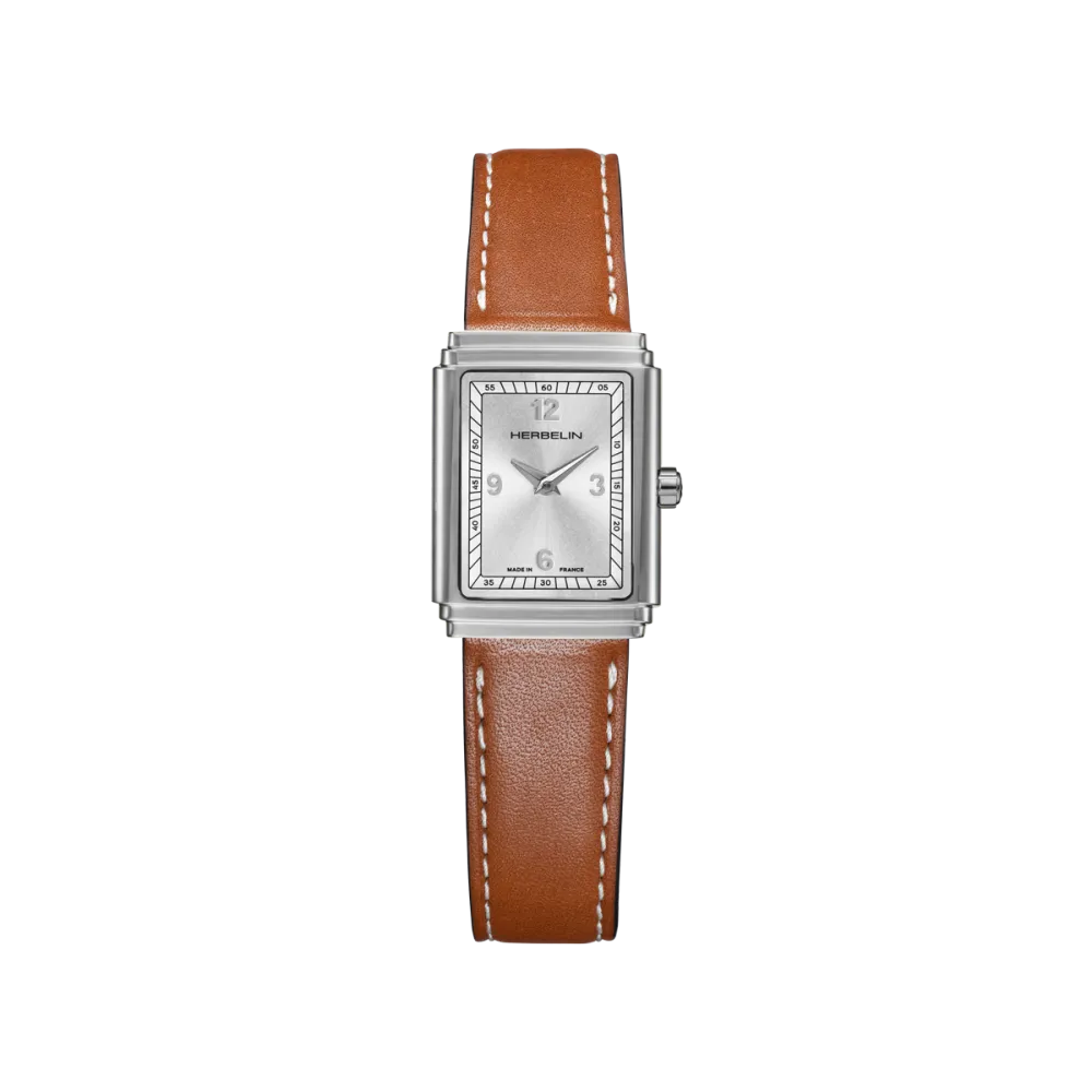Photo montrant l'intégralité de la montre Montre Herbelin Art Déco – 1925’s – Acier & Cuir Camel
