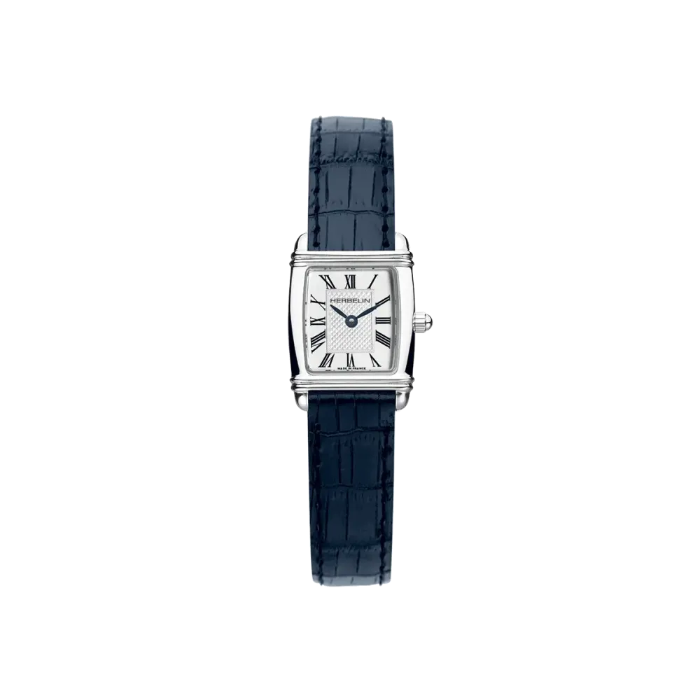 Photo montrant l'intégralité de la montre Montre Herbelin Art Déco – Tonneau Quartz – Acier & Cuir Bleu