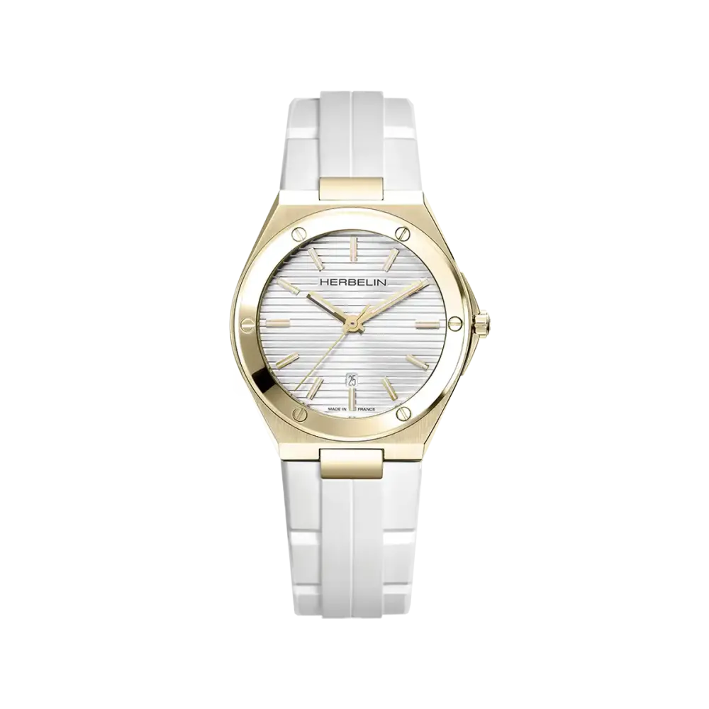 Photo montrant l'intégralité de la montre Montre Herbelin Cap Camarat – Quartz – PVD Or Jaune & Blanc