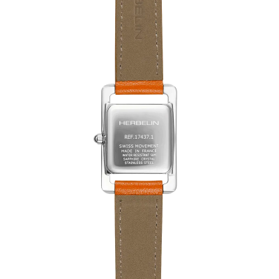 Vue de dos de la Montre Herbelin Vème Avenue – Bracelet Double – Cuir Orange & Nacre