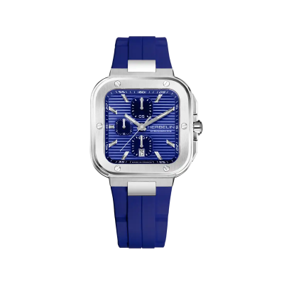 Photo montrant l'intégralité de la montre Montre Herbelin Cap Camarat Square – Chronographe – Bleu & FKM Bleu