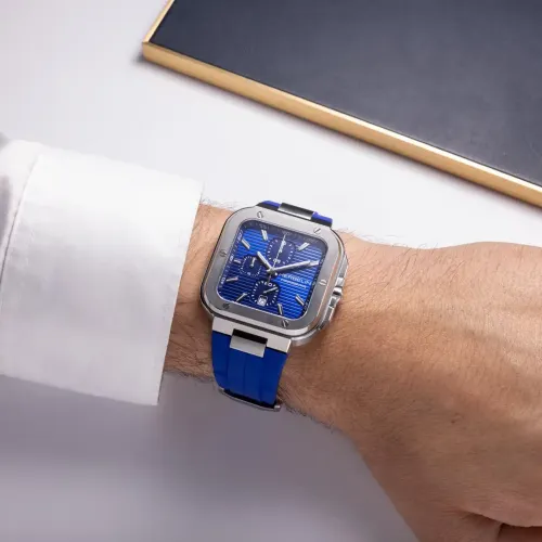 Photo montrant l'intégralité de la montre Montre Herbelin Cap Camarat Square – Chronographe – Bleu & FKM Bleu