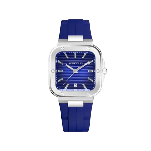 Photo montrant l'intégralité de la montre Montre Herbelin Cap Camarat Square – Quartz – Bleu & FKM Bleu