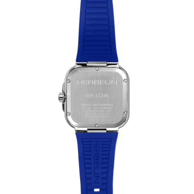 Vue de dos de la Montre Herbelin Cap Camarat Square – Quartz – Bleu & FKM Bleu