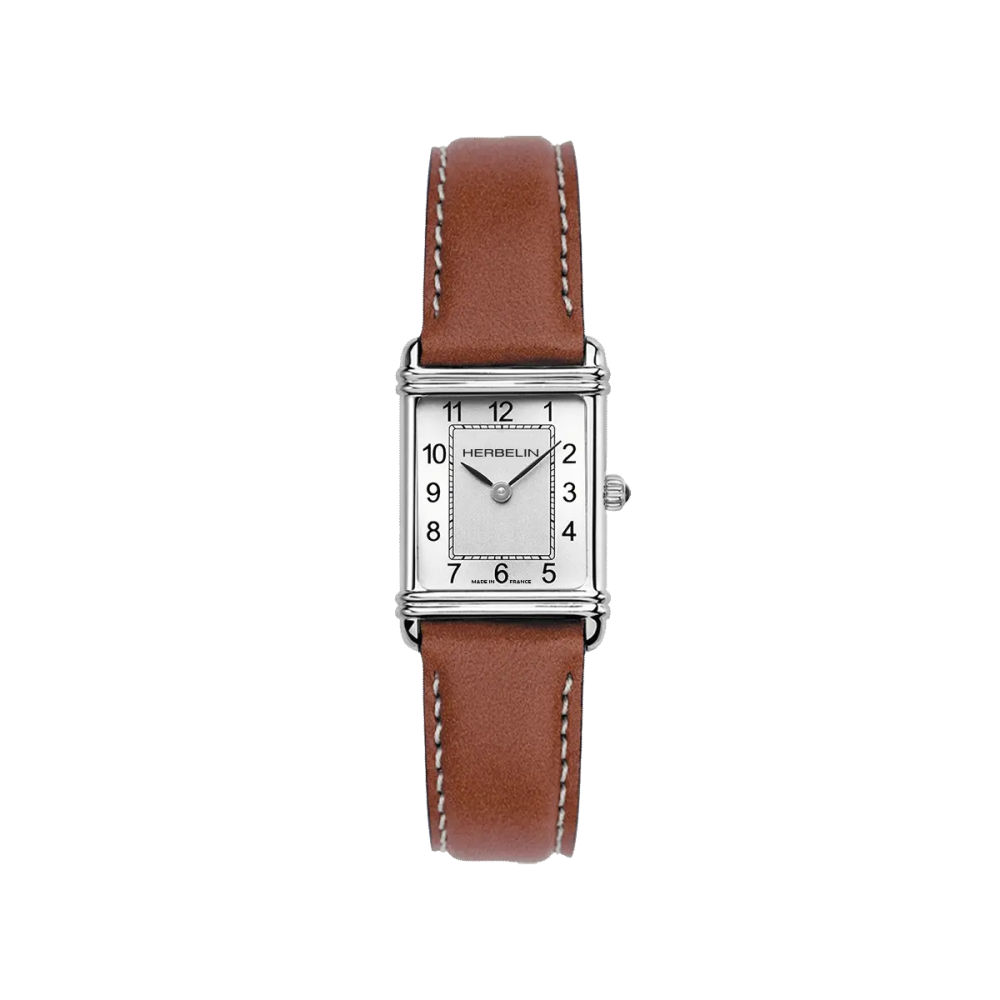 Photo montrant l'intégralité de la montre Montre Herbelin Art Déco – Quartz – Acier & Cuir Camel