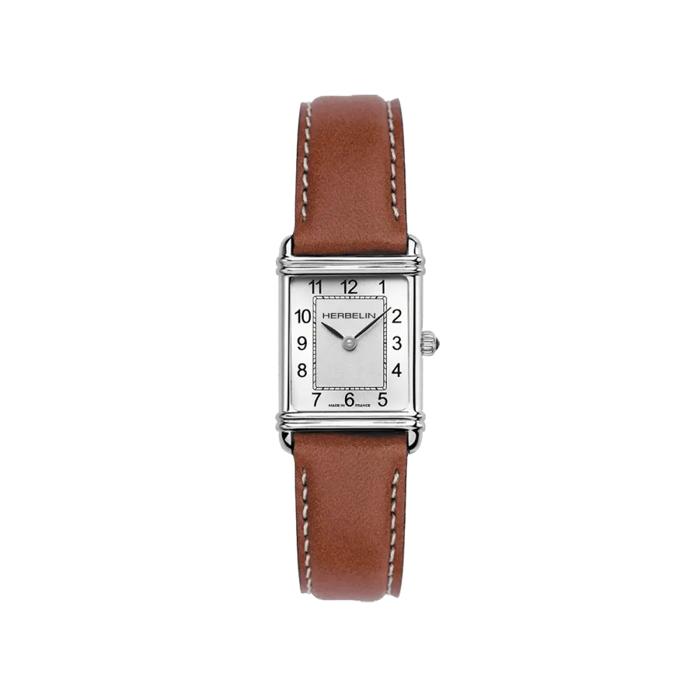 Photo montrant l'intégralité de la montre Montre Herbelin Art Déco – Quartz – Acier & Cuir Camel