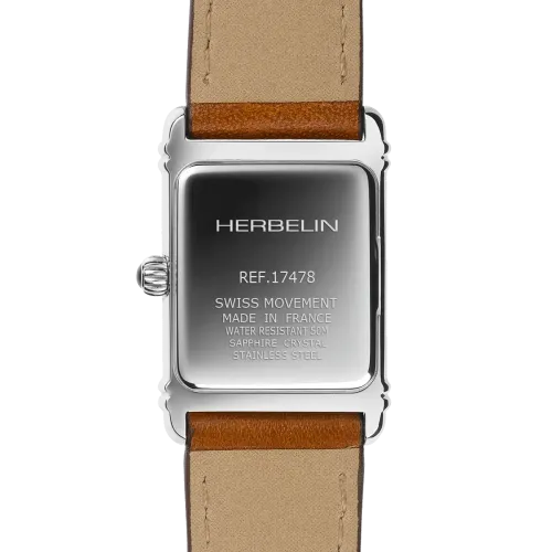 Photo montrant l'intégralité de la montre Montre Herbelin Art Déco – Quartz – Acier & Cuir Camel