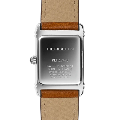 Vue de dos de la Montre Herbelin Art Déco – Quartz – Acier & Cuir Camel