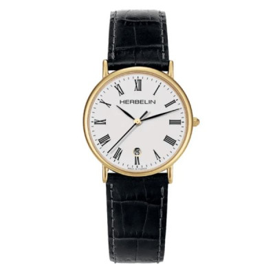 Photo montrant l'intégralité de la montre Montre Herbelin Classique – Quartz – Bracelet Noir & PVD Or Jaune