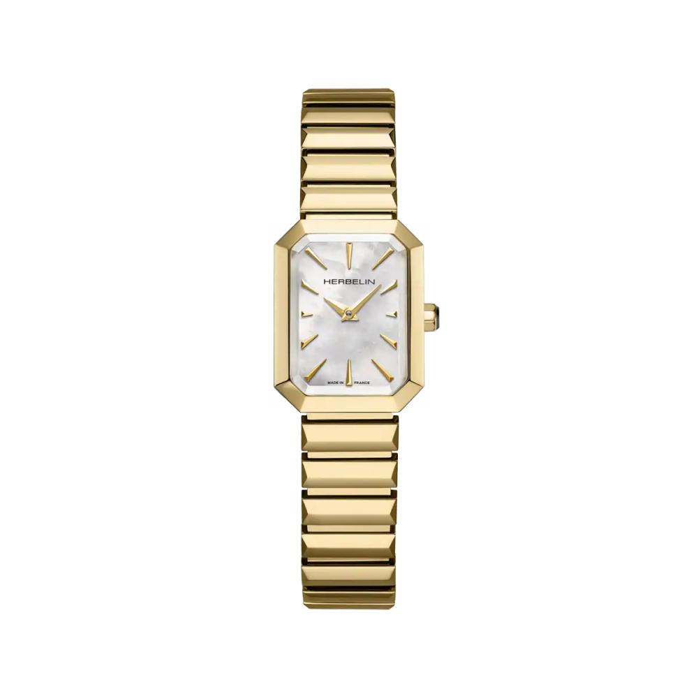 Photo montrant l'intégralité de la montre Montre Herbelin Octogône – Quartz – Nacre Blanche & PVD Or Jaune