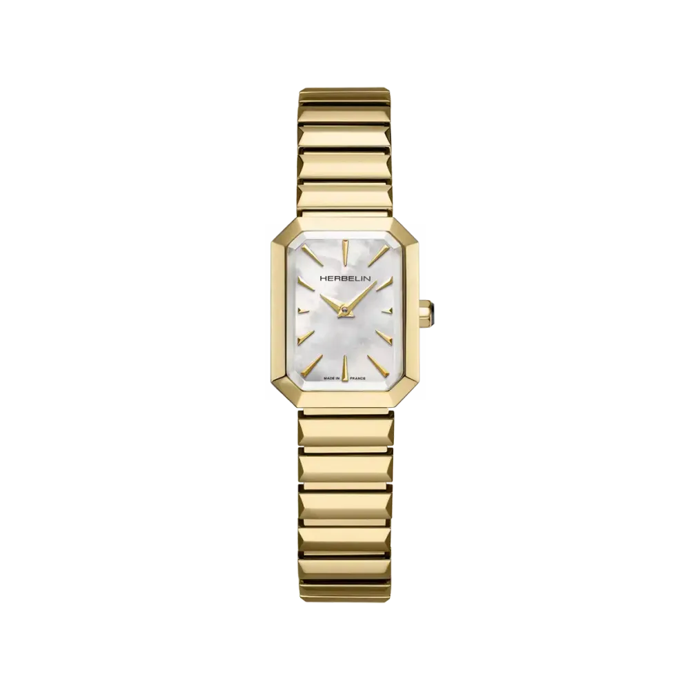 Photo montrant l'intégralité de la montre Montre Herbelin Octogône – Quartz – Nacre Blanche & PVD Or Jaune
