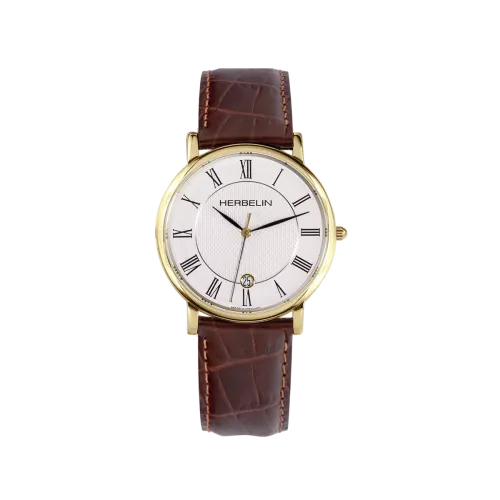 MONTRE HERBELIN CLASSIQUE – QUARTZ – PVD OR JAUNE & CUIR BRUN