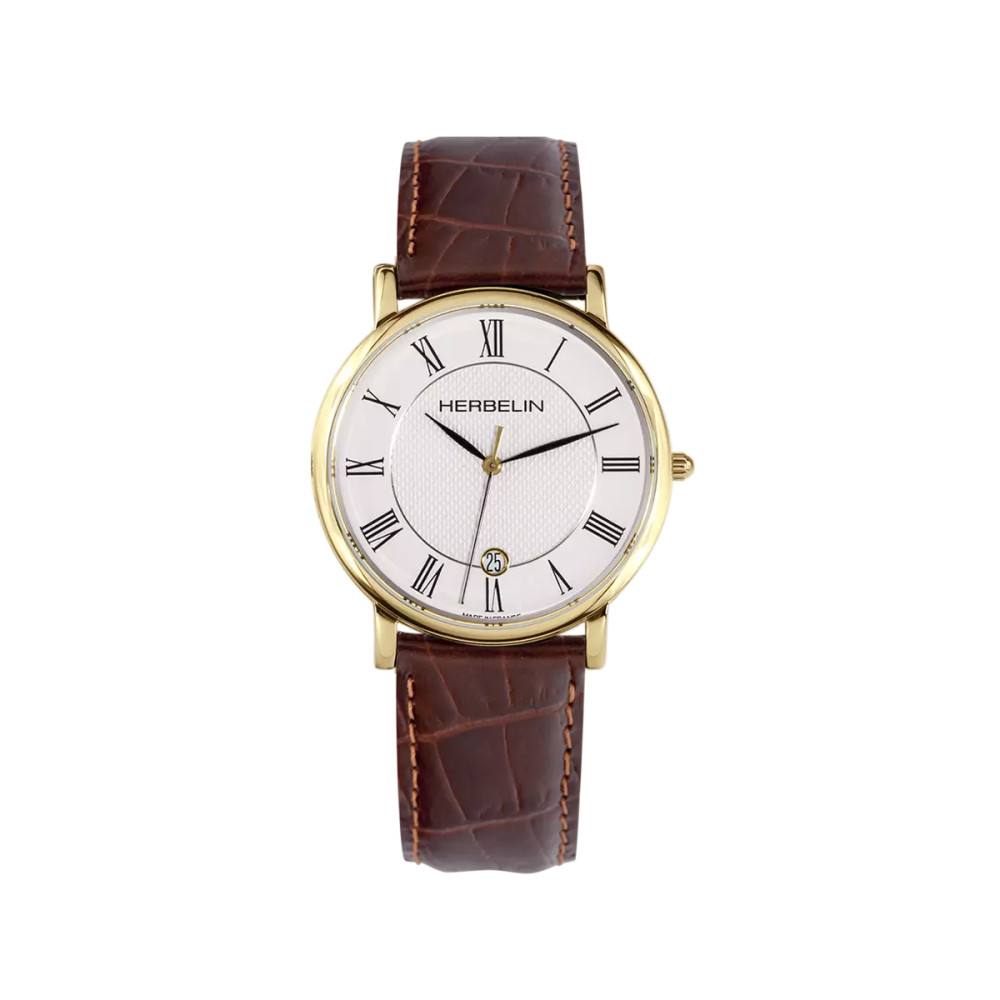 MONTRE HERBELIN CLASSIQUE – QUARTZ – PVD OR JAUNE & CUIR BRUN