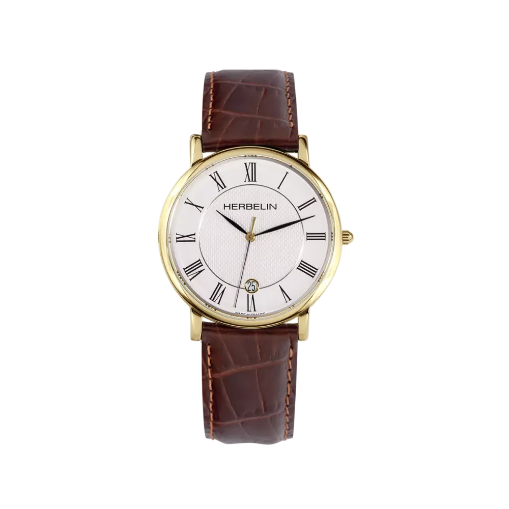 MONTRE HERBELIN CLASSIQUE – QUARTZ – PVD OR JAUNE & CUIR BRUN