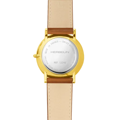 MONTRE HERBELIN CLASSIQUE – QUARTZ – PVD OR JAUNE & CUIR BRUN
