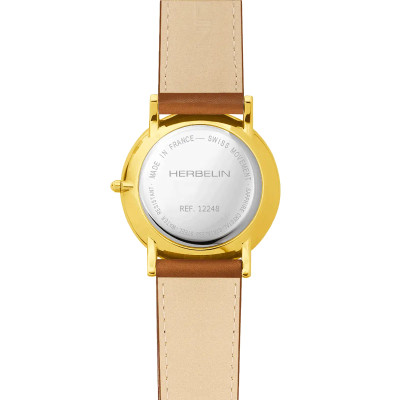MONTRE HERBELIN CLASSIQUE – QUARTZ – PVD OR JAUNE & CUIR BRUN