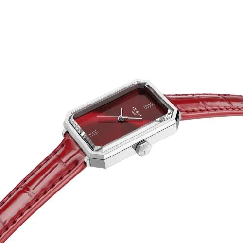 Photo montrant l'intégralité de la Montre Tissot SRV Cadran Rouge Bracelet Cuir Rouge