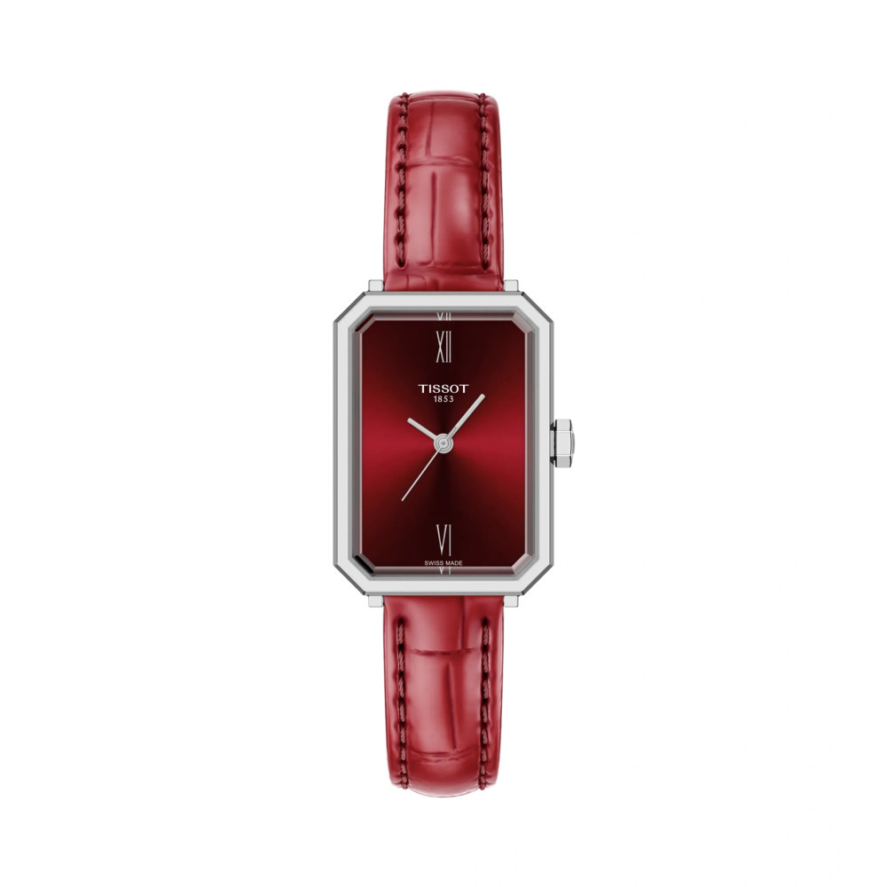Photo montrant l'intégralité de la Montre Tissot SRV Cadran Rouge Bracelet Cuir Rouge
