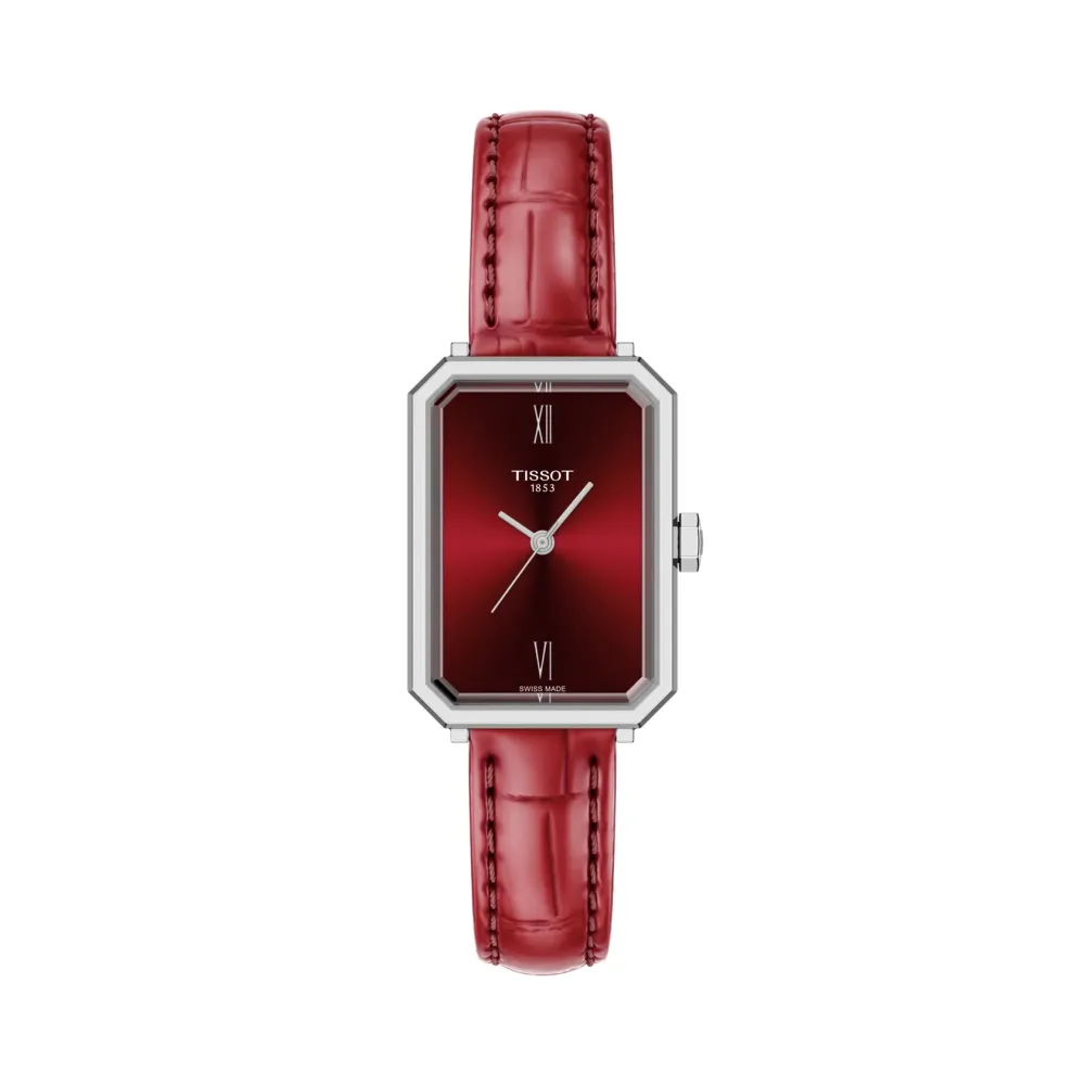 Photo montrant l'intégralité de la Montre Tissot SRV Cadran Rouge Bracelet Cuir Rouge