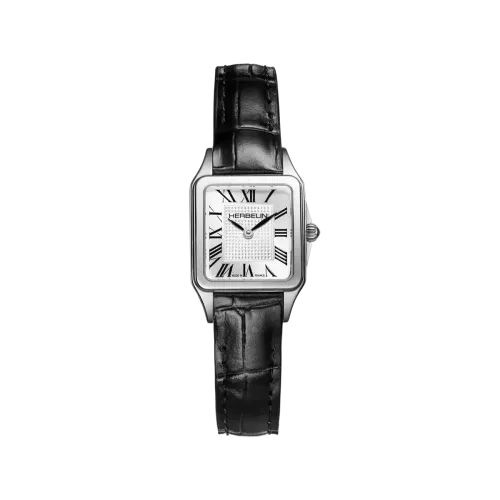 Vue complète de la Montre Herbelin Luna – Mini Quartz – Acier & Cuir Noir