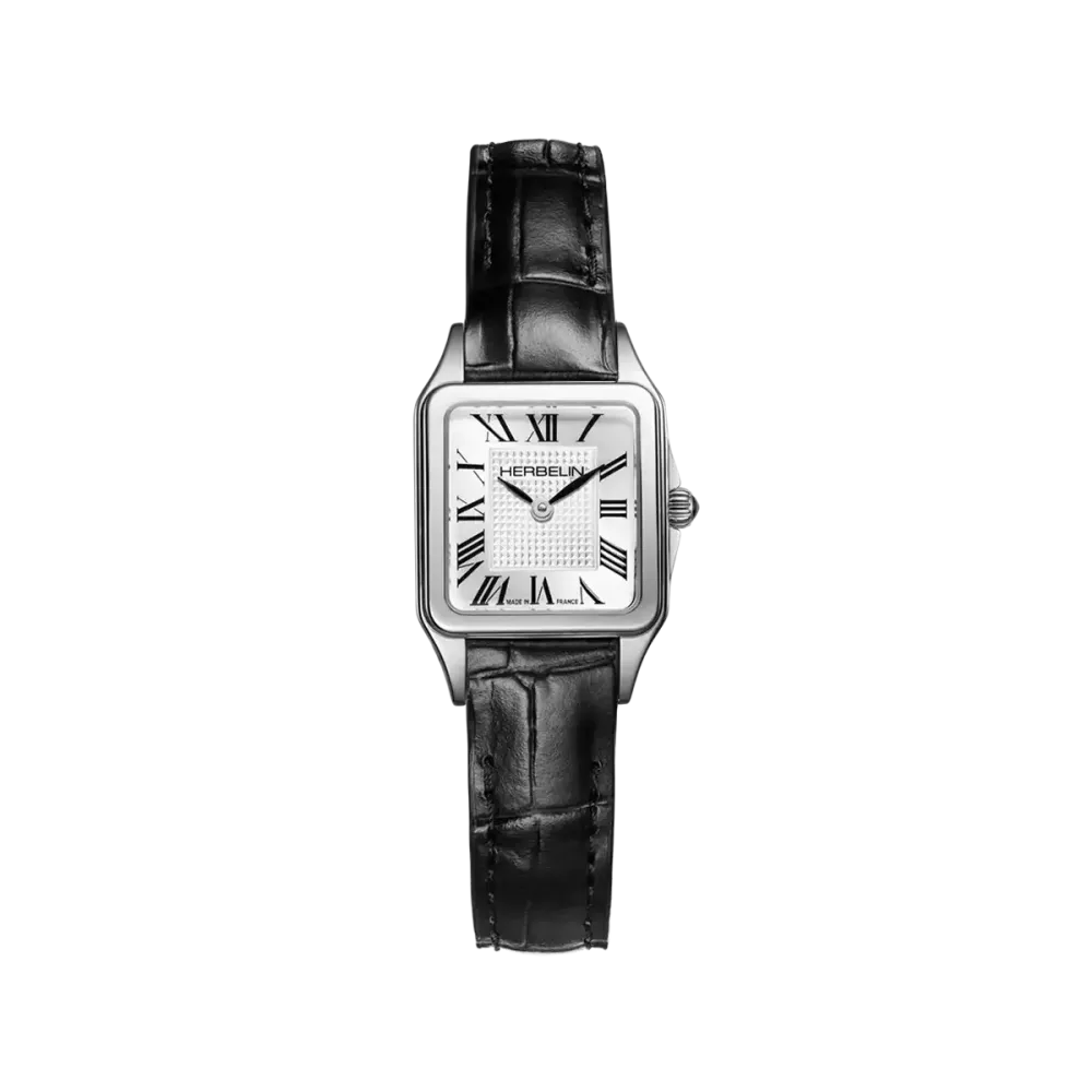 Vue complète de la Montre Herbelin Luna – Mini Quartz – Acier & Cuir Noir