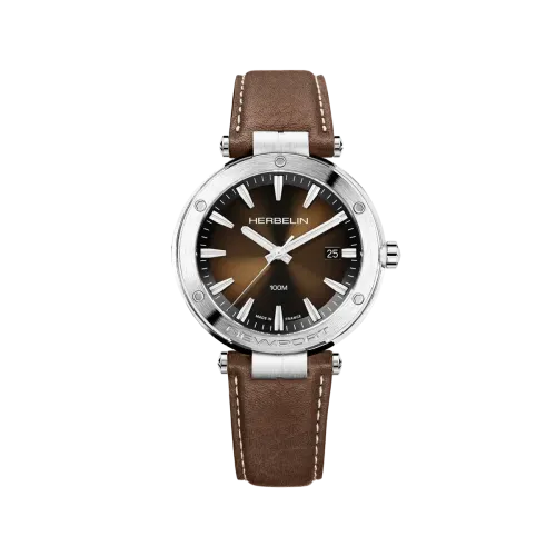 Vue intégrale de la Montre Herbelin Newport – Quartz – Brun & Cuir Bru