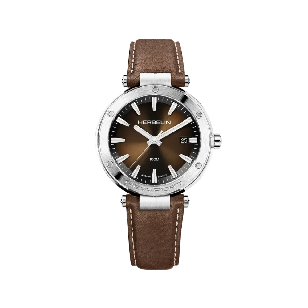 Vue intégrale de la Montre Herbelin Newport – Quartz – Brun & Cuir Bru