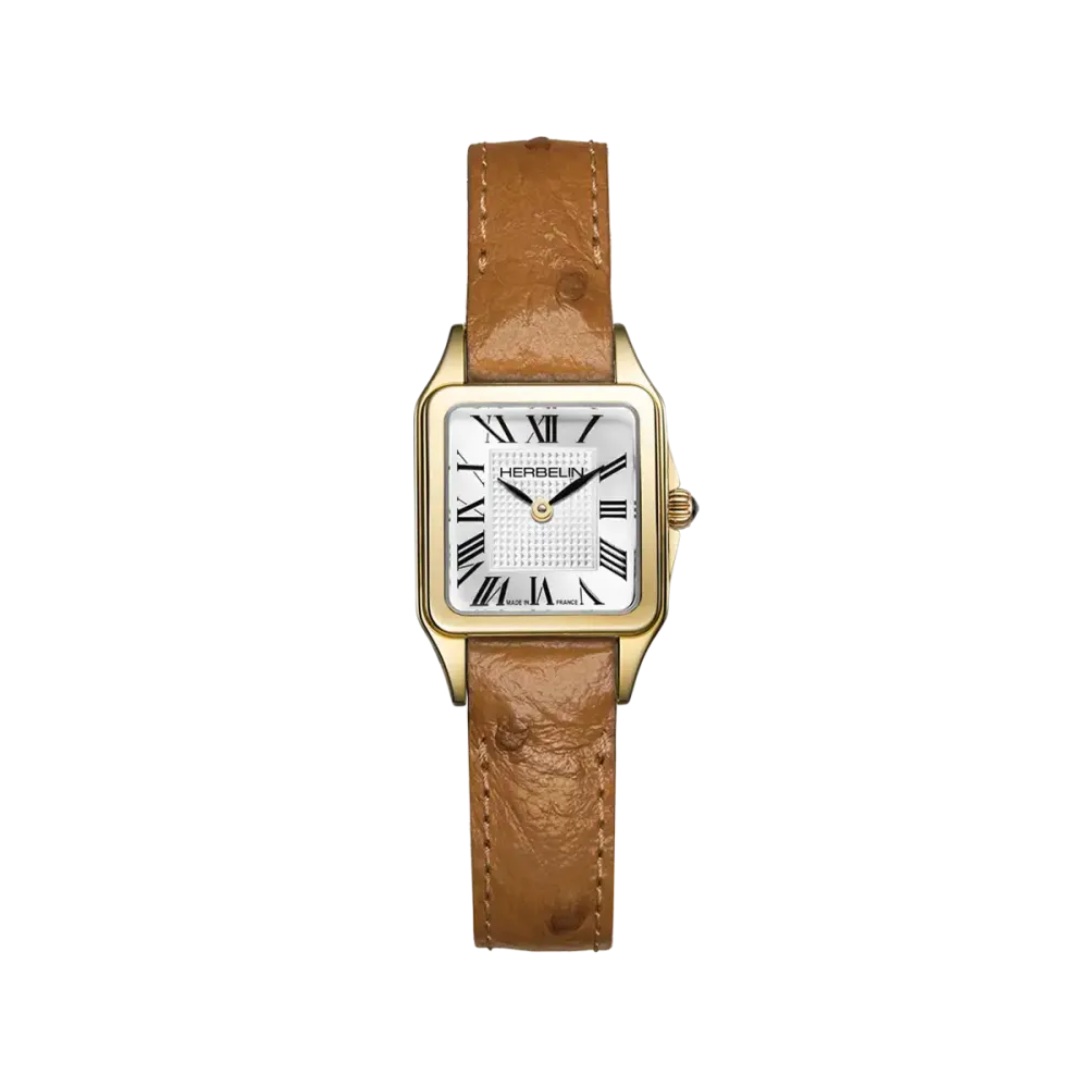 Vue intégrale de la Montre Herbelin Luna – Mini Quartz – PVD Or Jaune & Cuir Camel