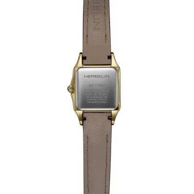Vue dos de la Montre Herbelin Luna – Mini Quartz – PVD Or Jaune & Cuir Camel