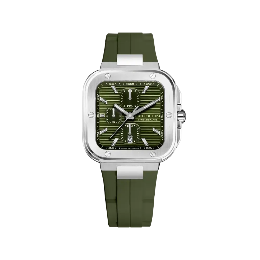 Vue intégrale de la Montre Herbelin Cap Camarat Square – Chronographe – Kaki & FKM